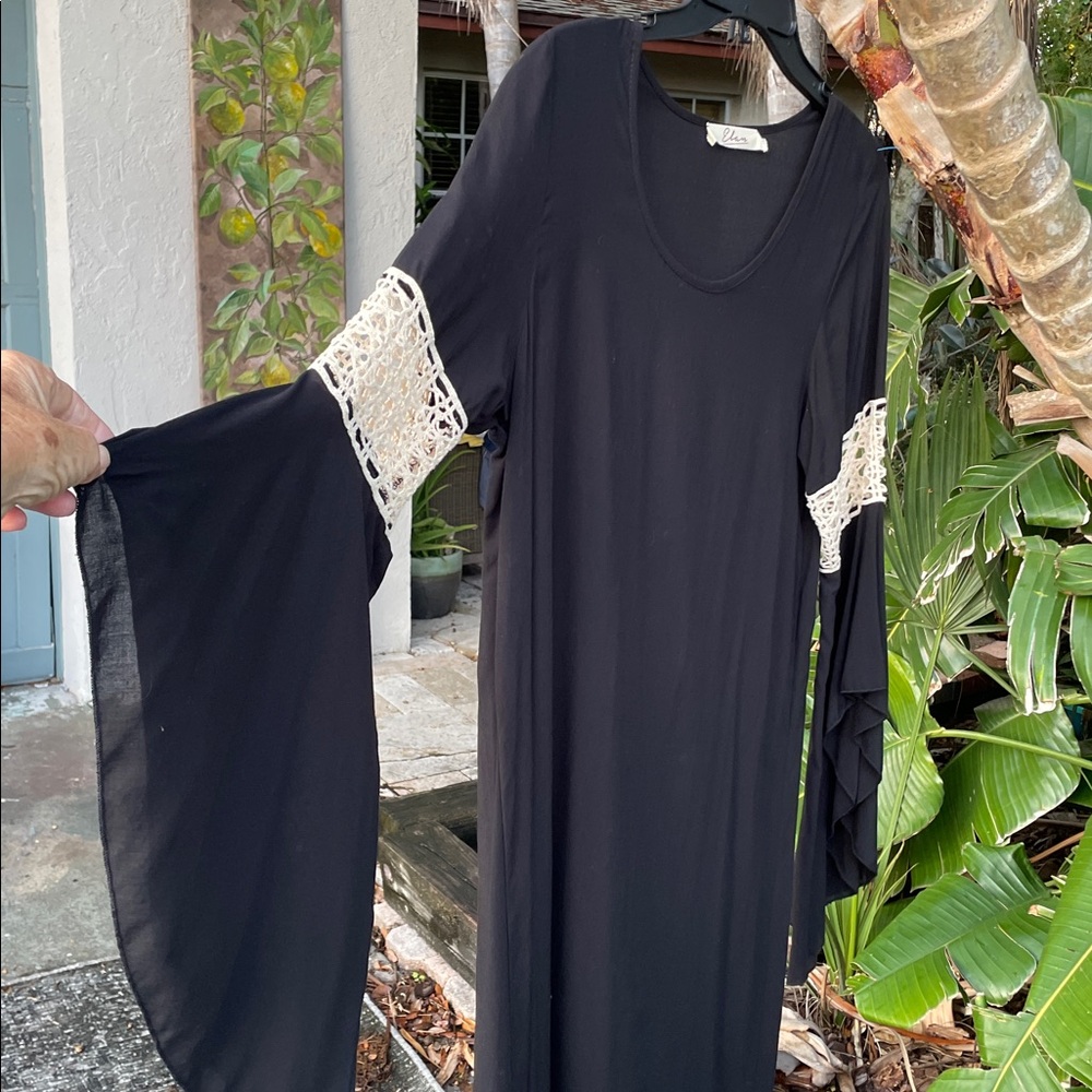 lace  insert belt sleeve dress